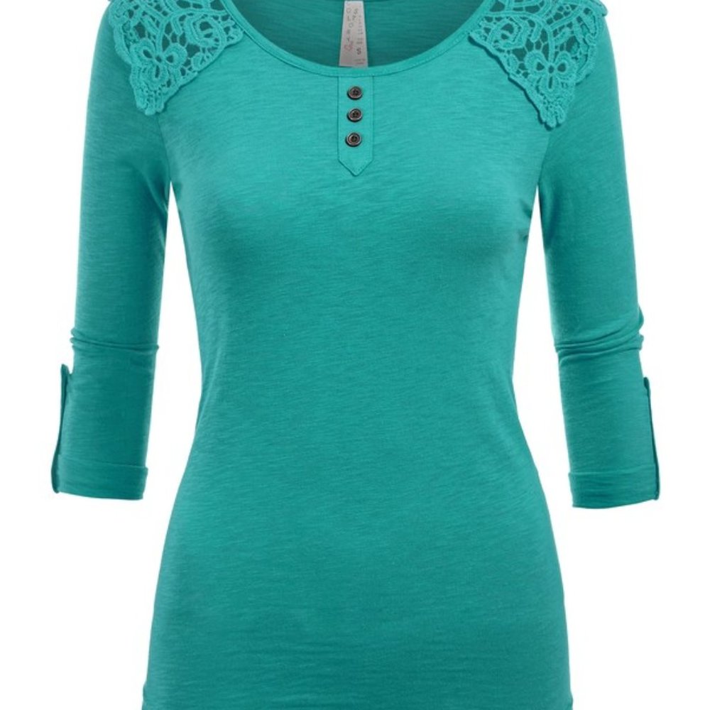 NEW! Ladies 3/4 Sleeved Lace-Detailed Top
